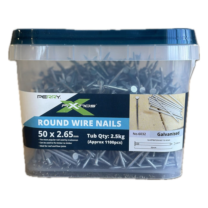 Round Wire Nail Galvanised Corrosion-Resistant 2.65 x 50mm 2.5kg Tub